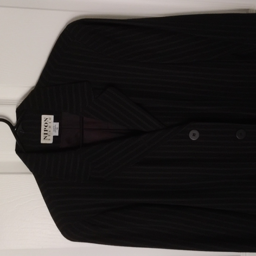 Nipon Studio Black Pinstripe Women's Suit Jacket-VINTAGE